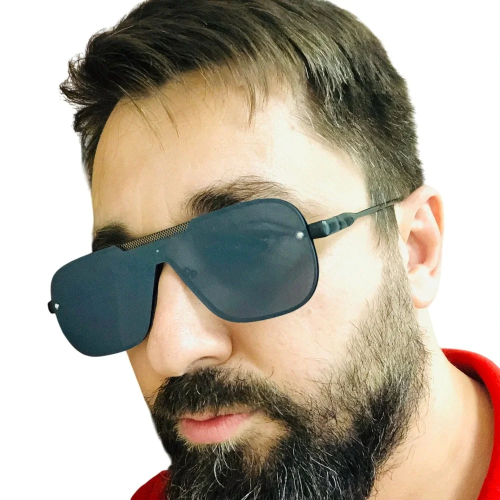 Sunglasses Flat Top Shield Sunglasses Fashion Shades Dark Black‎ Lens Trendy New